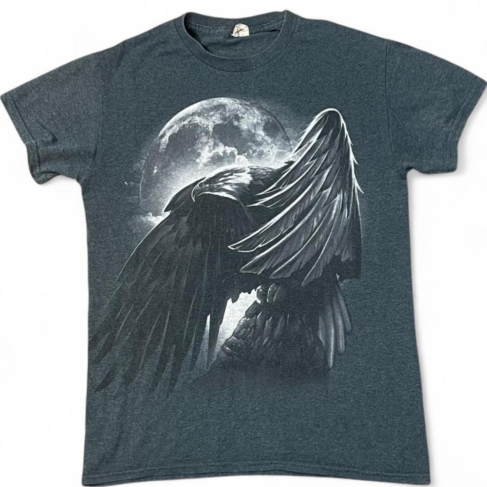 Black and grey eagle moon graphic tee